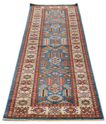 3x10 Blue and Ivory Kazak Tribal Runner