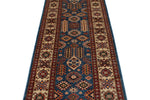 3x10 Blue and Ivory Kazak Tribal Runner