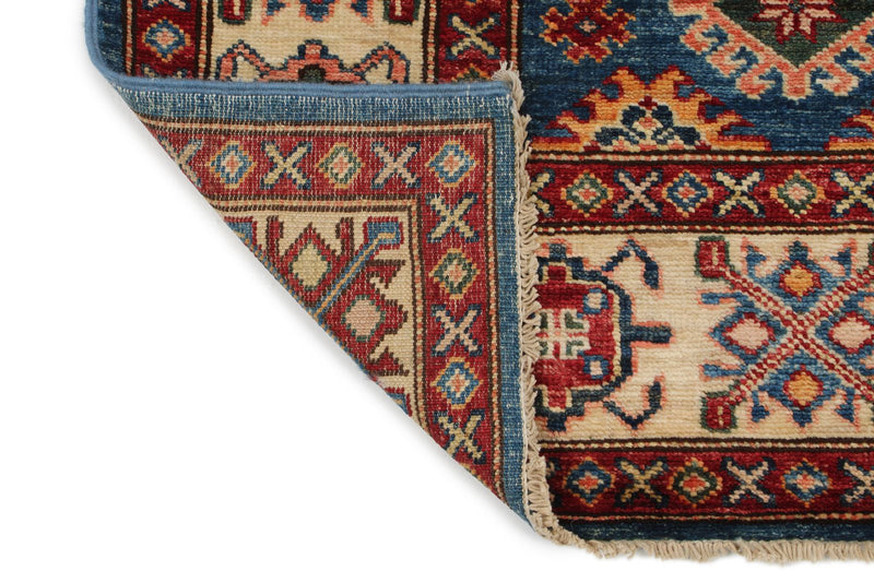 3x10 Blue and Ivory Kazak Tribal Runner