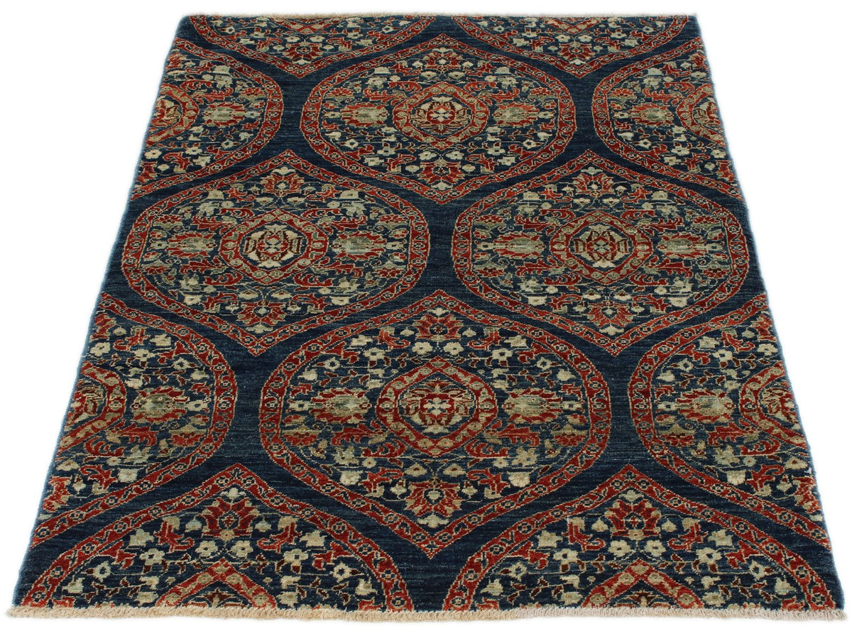 3x5 Red and Navy Anatolian Traditional Rug