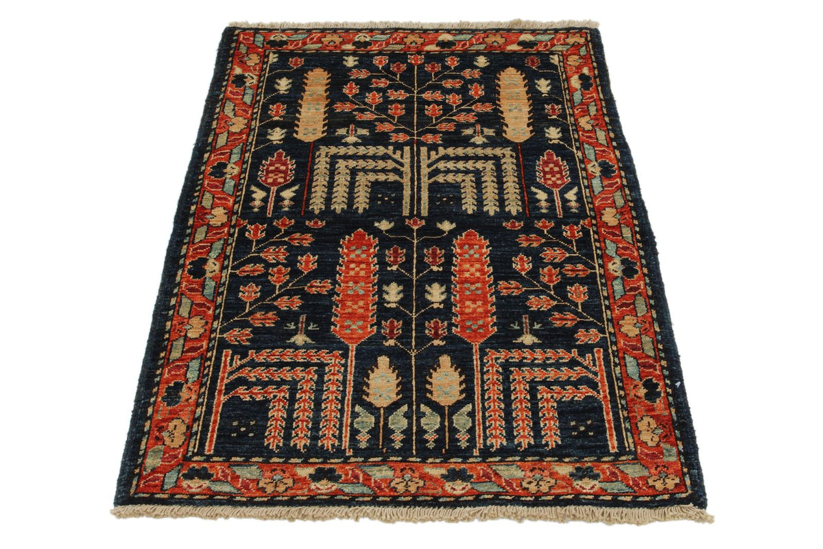 3x4 Navy and Red Anatolian Traditional Rug