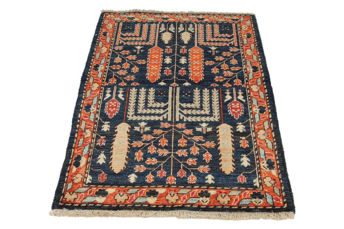3x4 Navy and Red Anatolian Traditional Rug