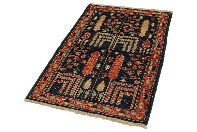 3x4 Navy and Red Anatolian Traditional Rug