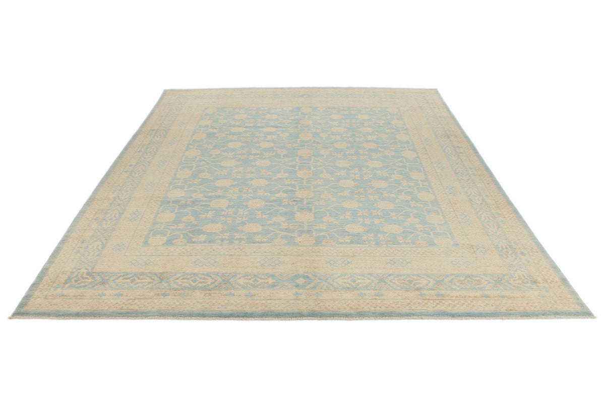 8x10 Blue and Beige Turkish Tribal Rug