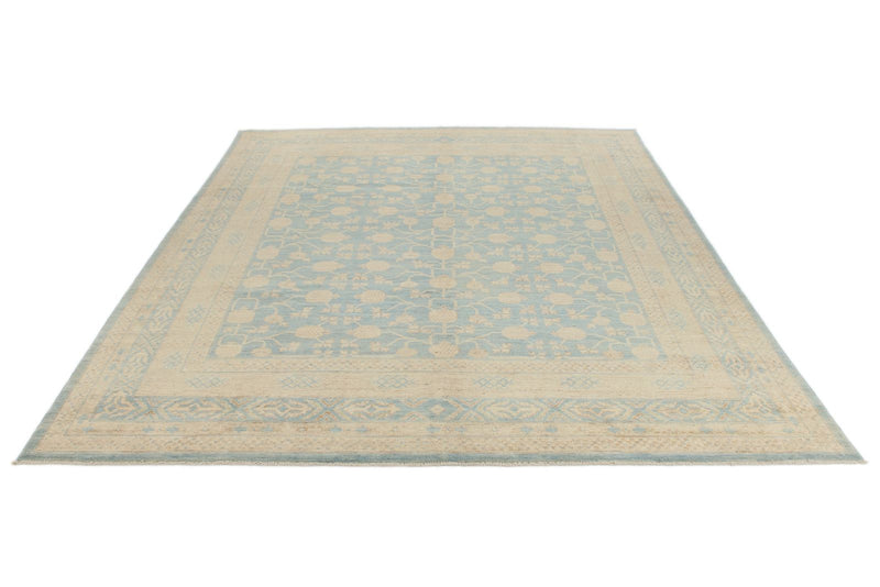 8x10 Blue and Beige Turkish Tribal Rug