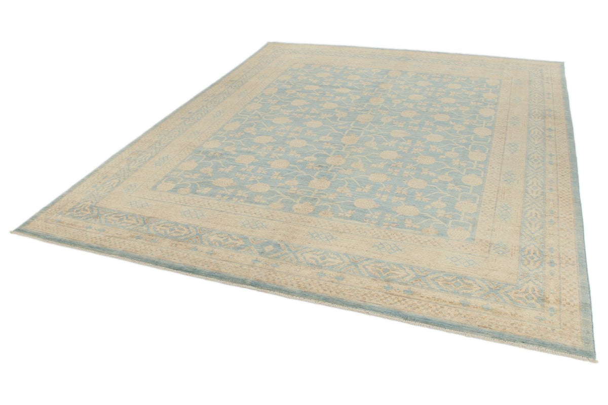 8x10 Blue and Beige Turkish Tribal Rug