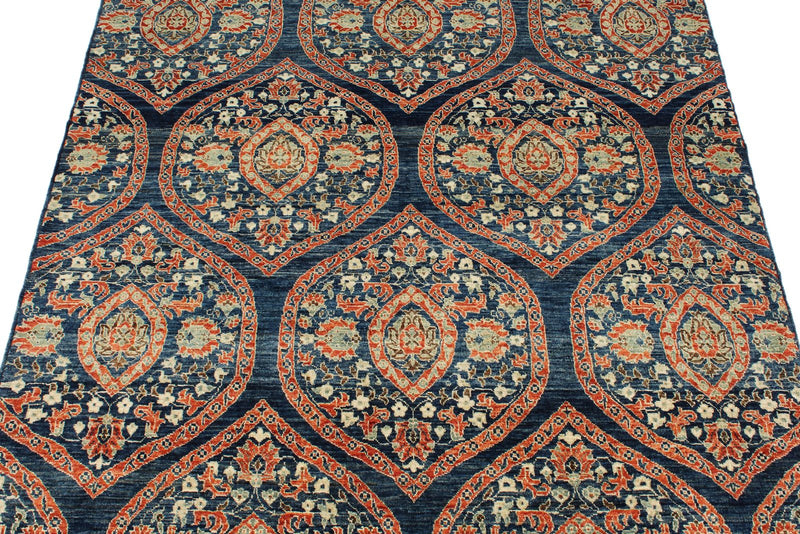 4x6 Navy and Beige Anatolian Traditional Rug