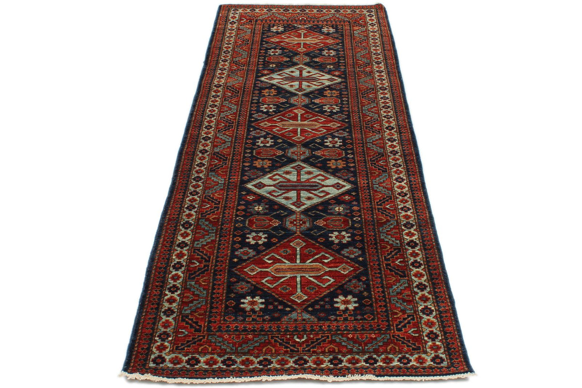 3x8 Navy and Red Traditional Runner