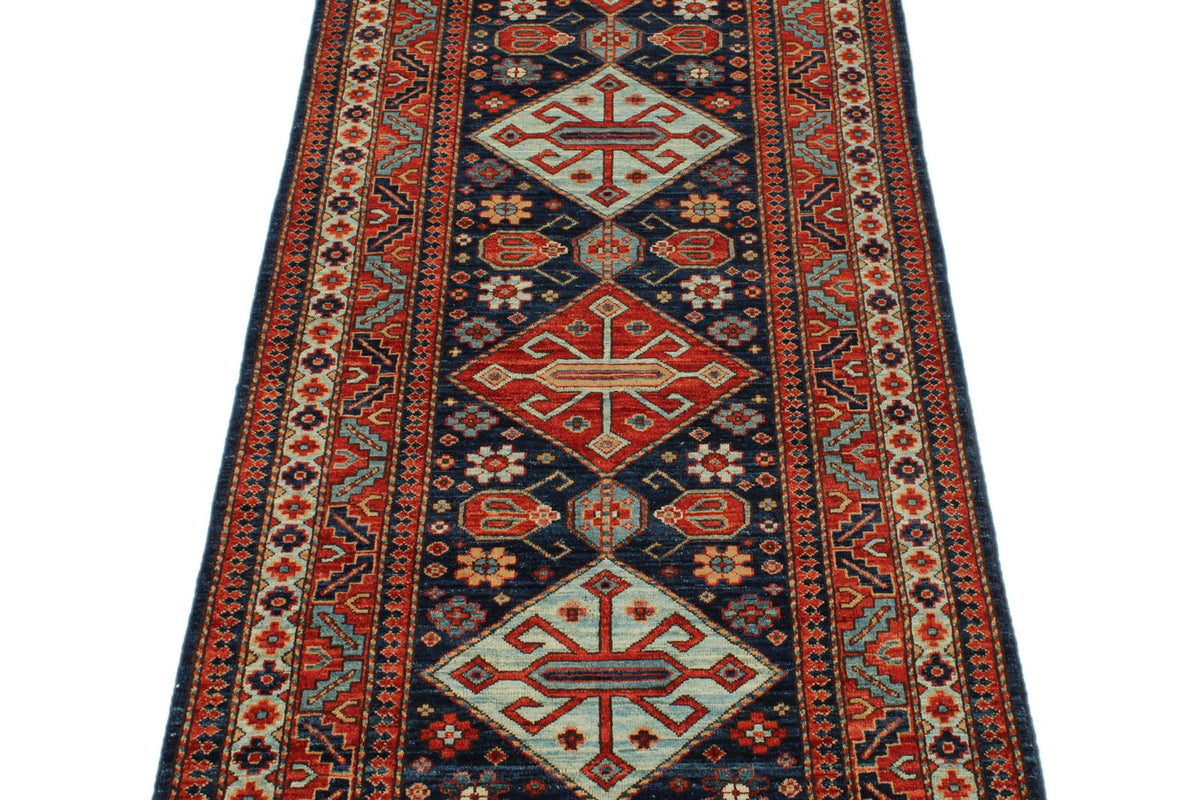 3x8 Navy and Red Traditional Runner