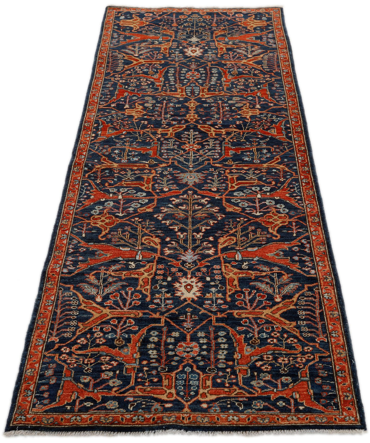 3x8 Navy and Rust Traditional Runner