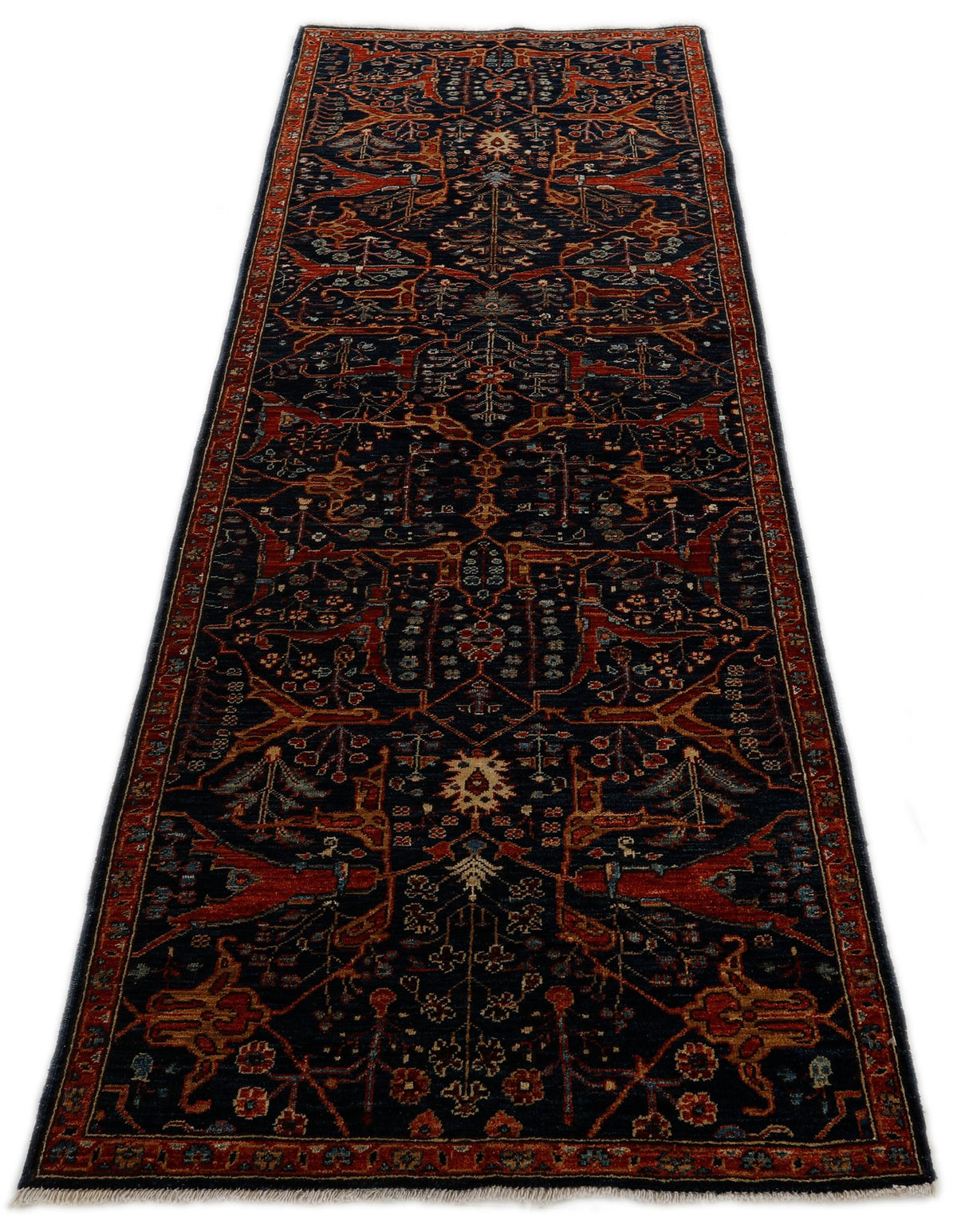 3x8 Navy and Rust Traditional Runner