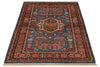 3x5 Blue and Red Kazak Tribal Rug