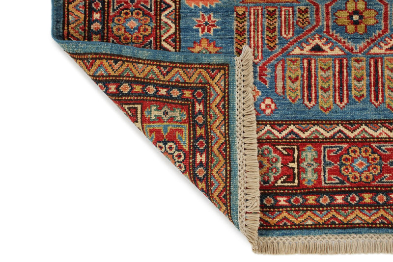 3x5 Blue and Red Kazak Tribal Rug