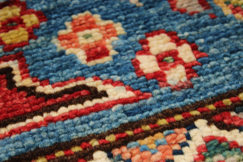 3x5 Blue and Red Kazak Tribal Rug