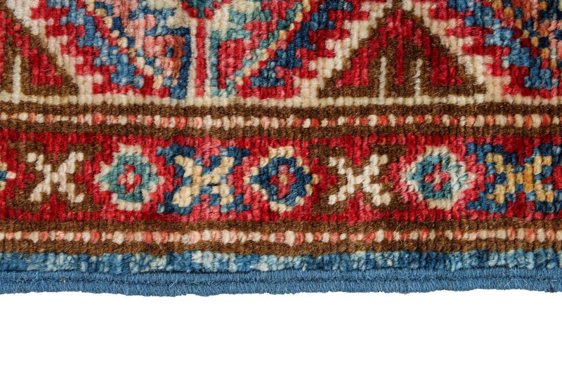 3x4 Blue and Ivory Kazak Tribal Rug