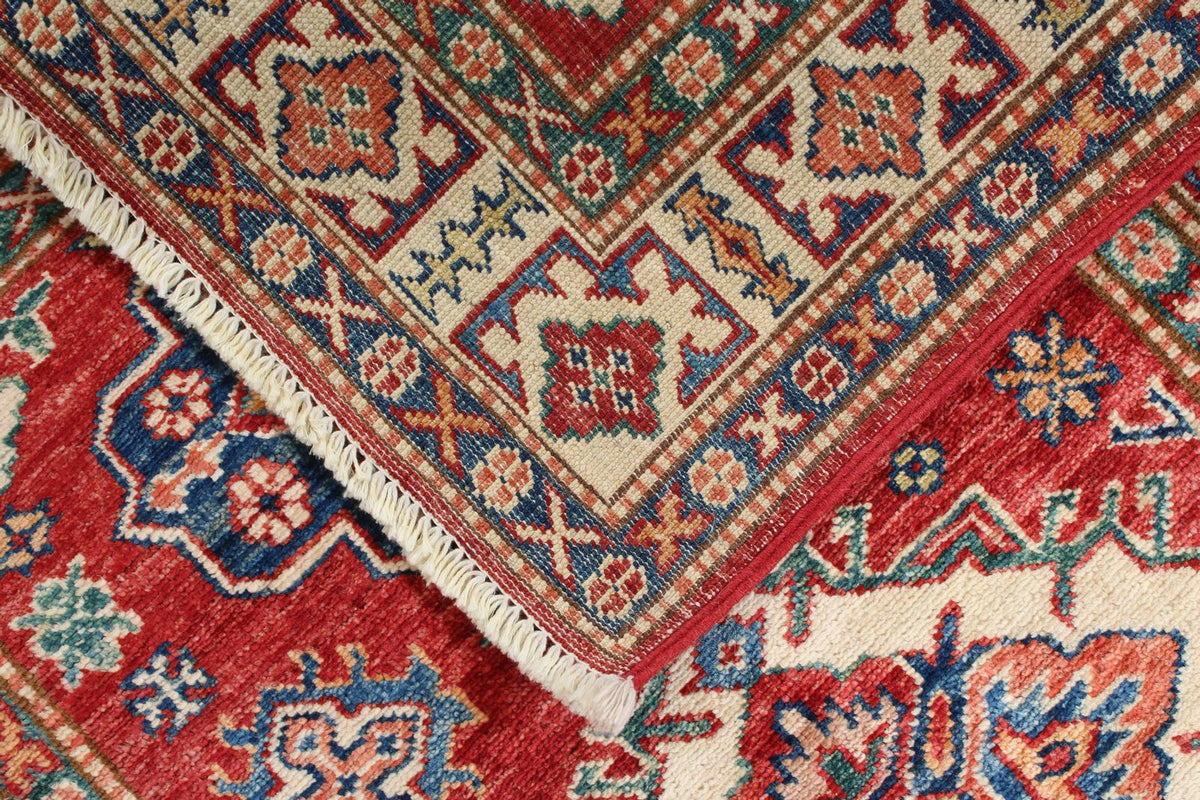3x4 Red and Ivory Kazak Tribal Rug