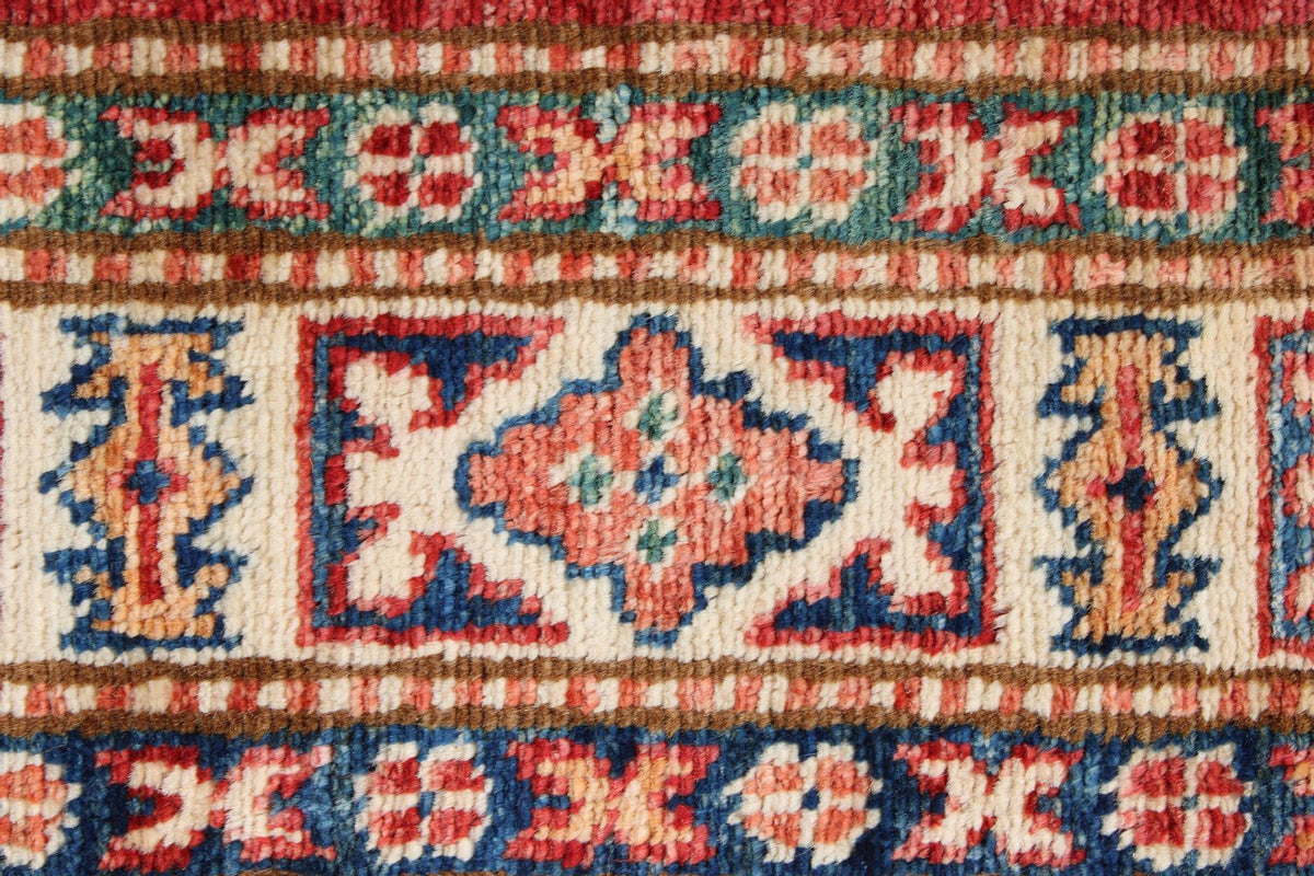 3x4 Red and Ivory Kazak Tribal Rug