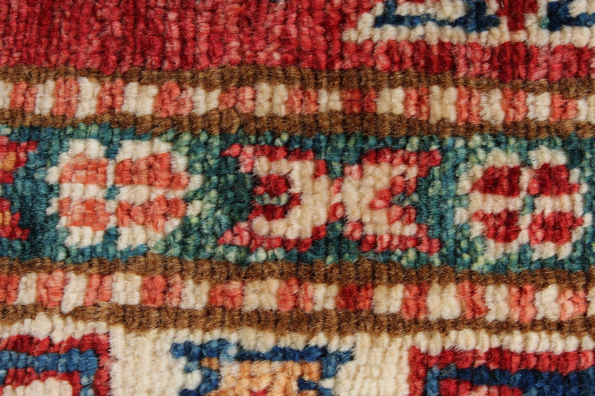 3x4 Red and Ivory Kazak Tribal Rug