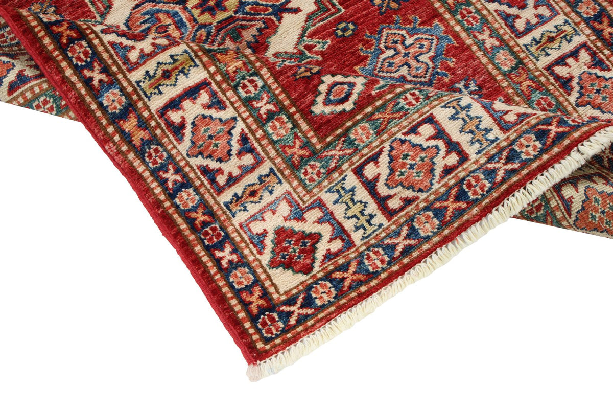3x4 Red and Ivory Kazak Tribal Rug