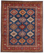 8x10 Navy and Red Kazak Tribal Rug