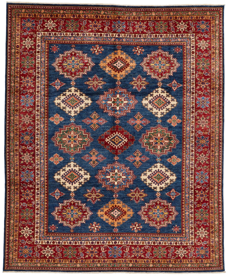 8x10 Navy and Red Kazak Tribal Rug