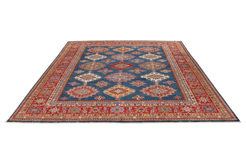 8x10 Navy and Red Kazak Tribal Rug