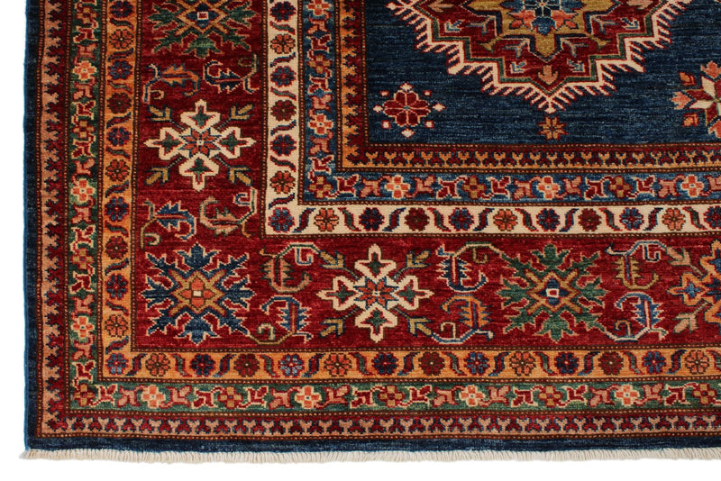 8x10 Navy and Red Kazak Tribal Rug