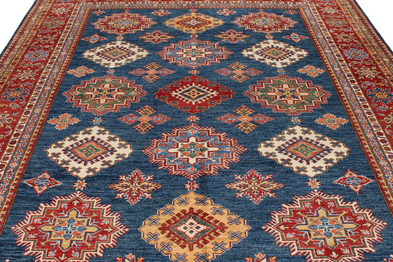 8x10 Navy and Red Kazak Tribal Rug