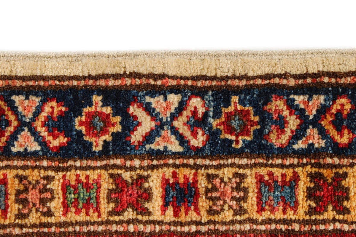 5x7 Ivory and Red Kazak Tribal Rug