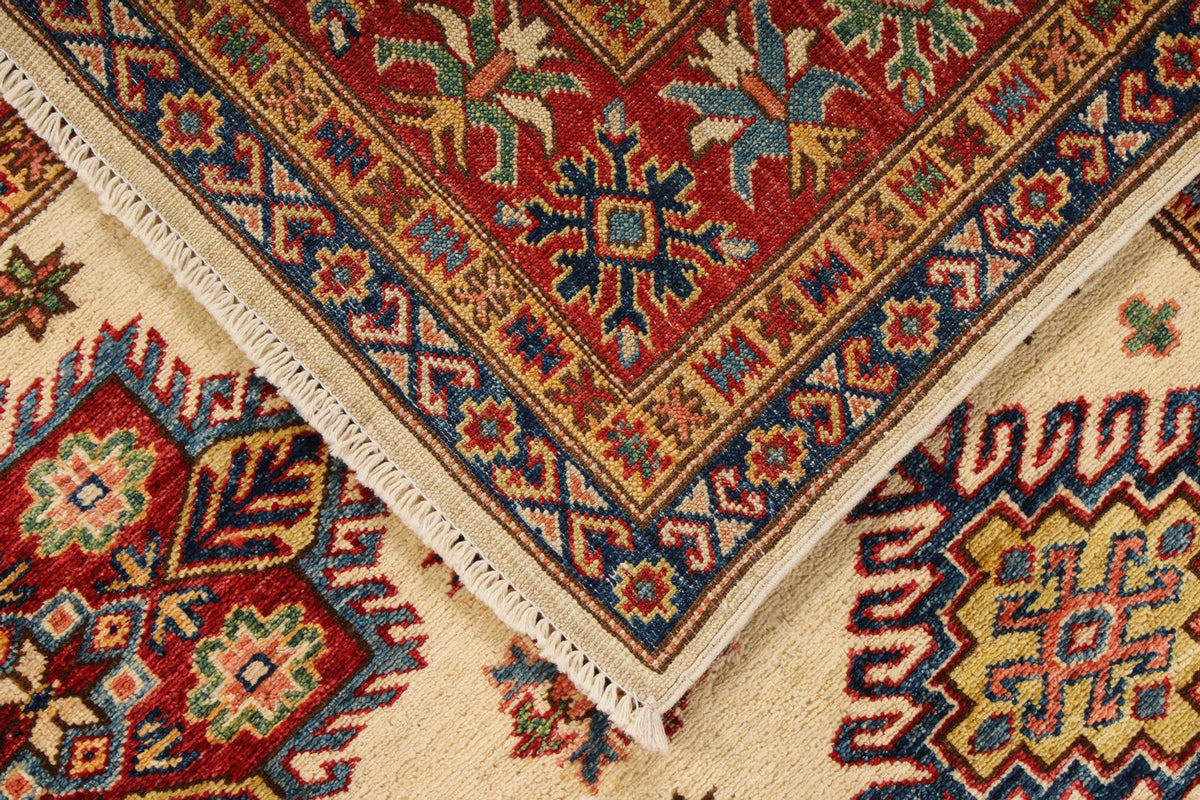 5x7 Ivory and Red Kazak Tribal Rug