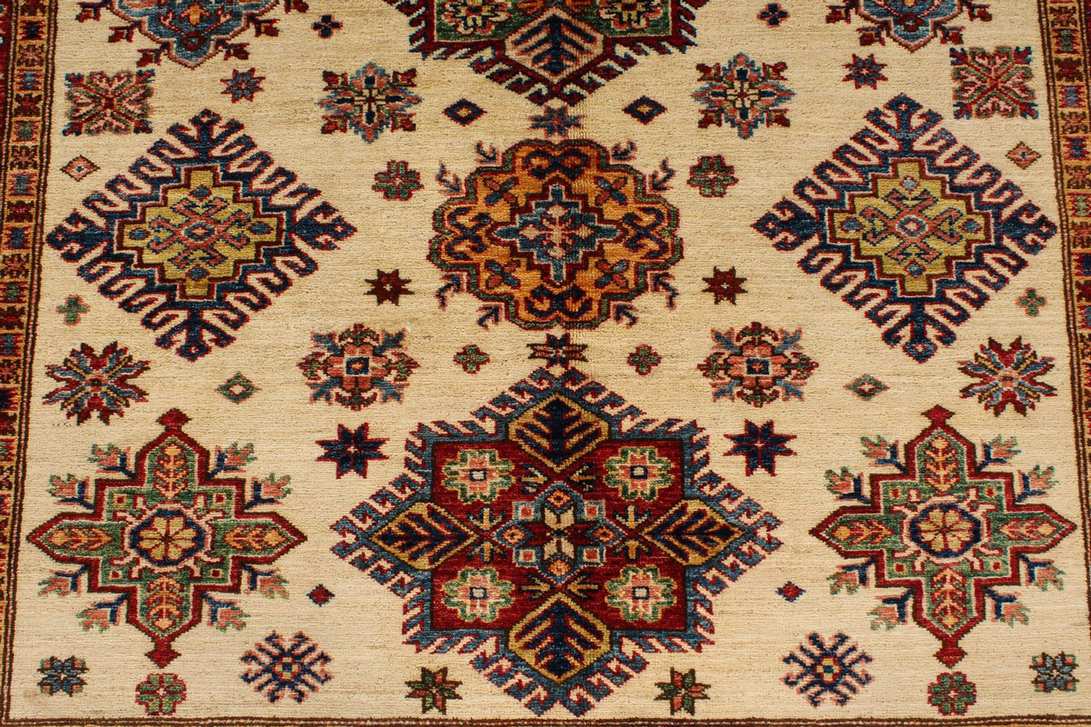 5x7 Ivory and Red Kazak Tribal Rug