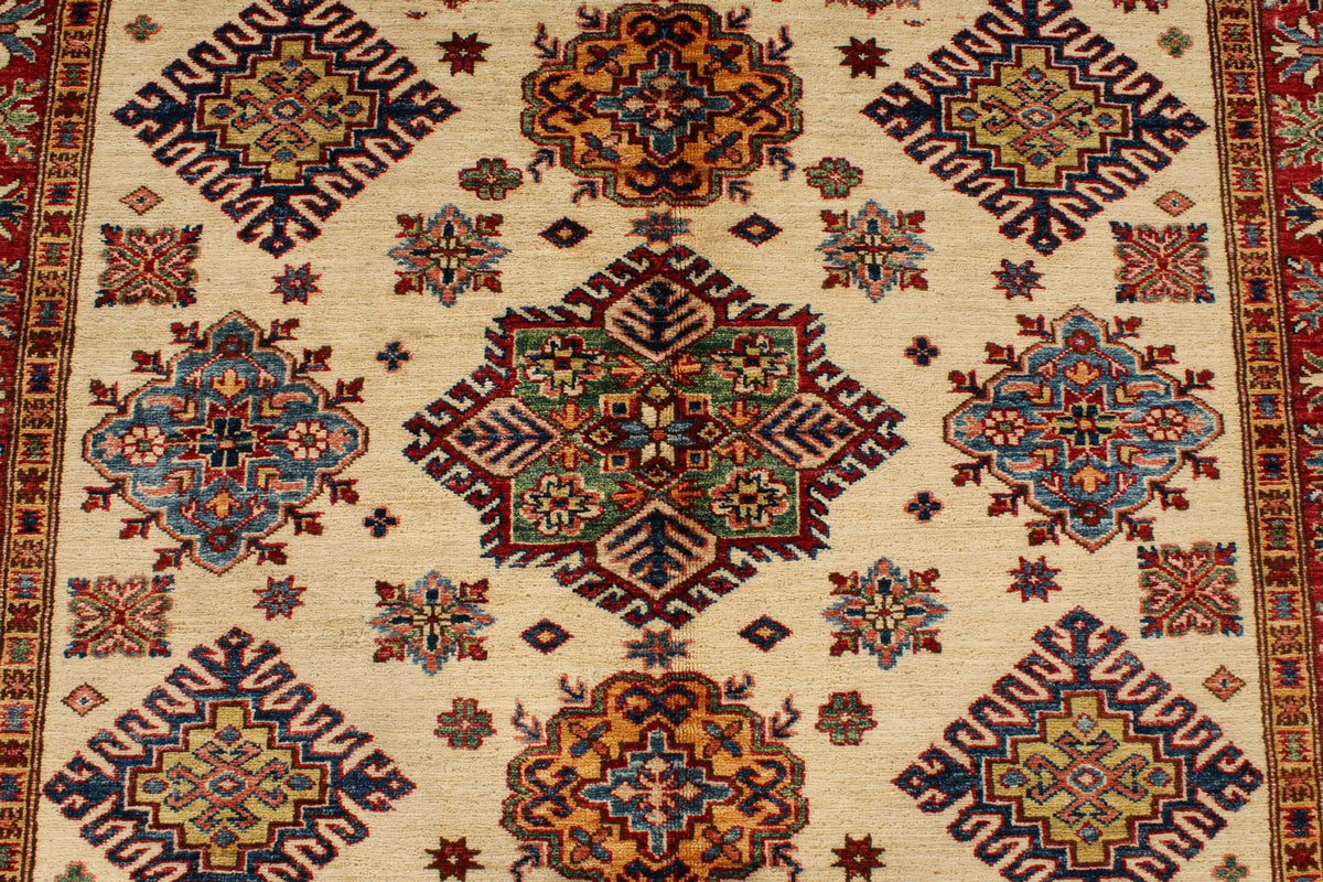 5x7 Ivory and Red Kazak Tribal Rug