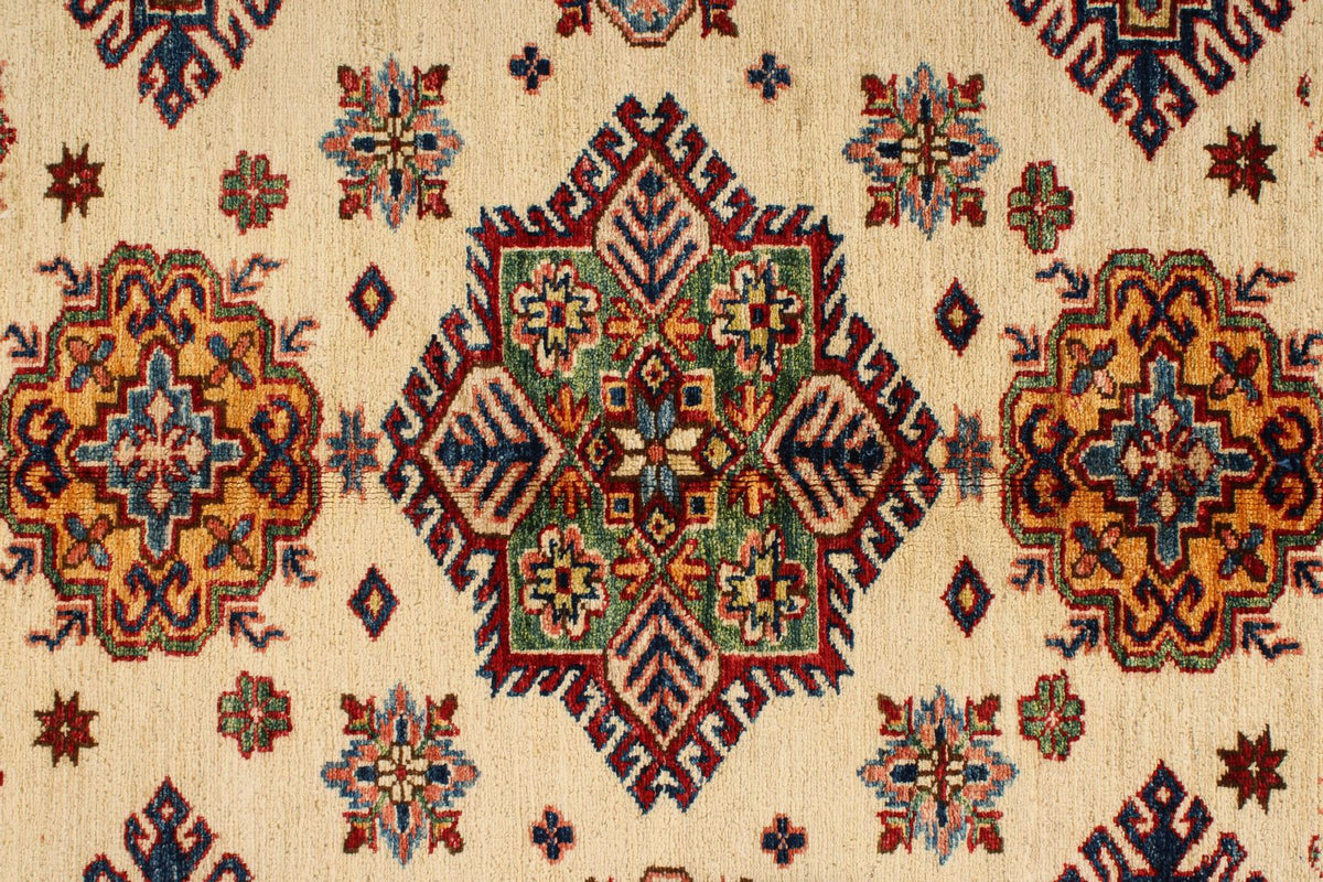 5x7 Ivory and Red Kazak Tribal Rug