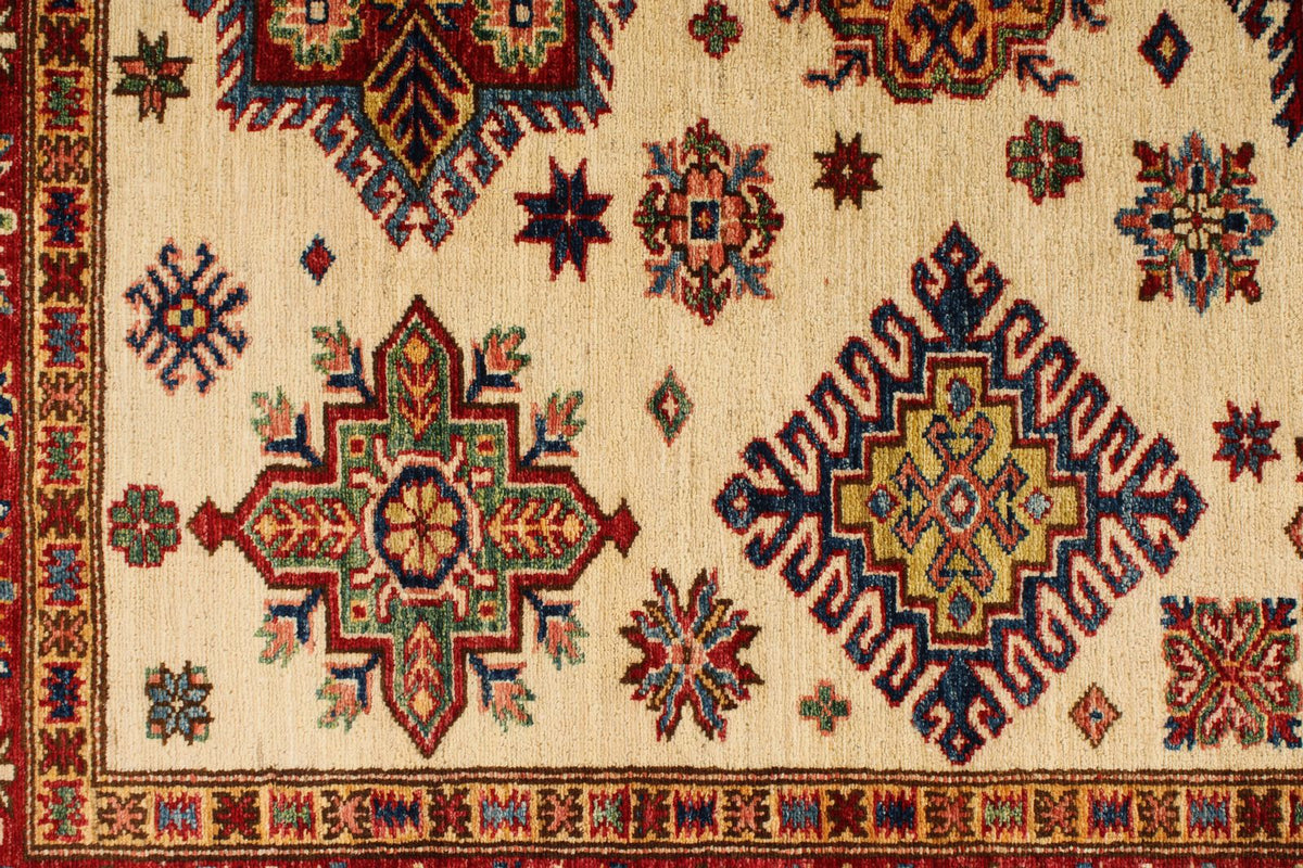 5x7 Ivory and Red Kazak Tribal Rug