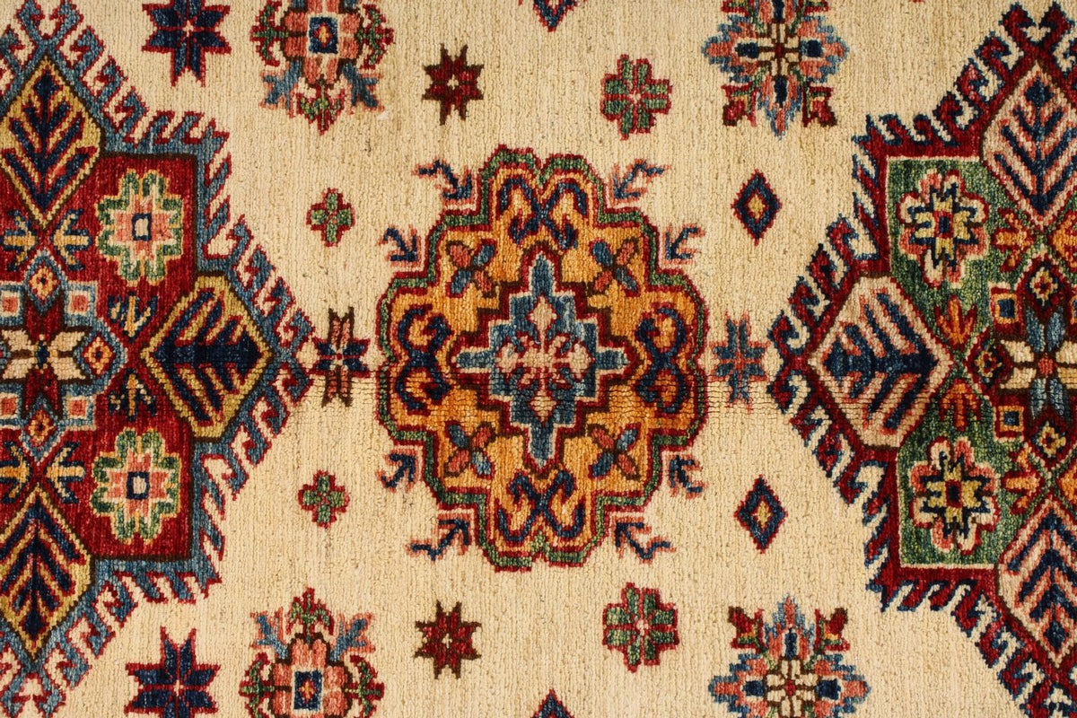 5x7 Ivory and Red Kazak Tribal Rug