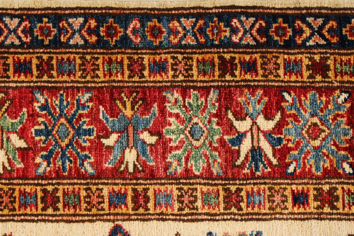 5x7 Ivory and Red Kazak Tribal Rug