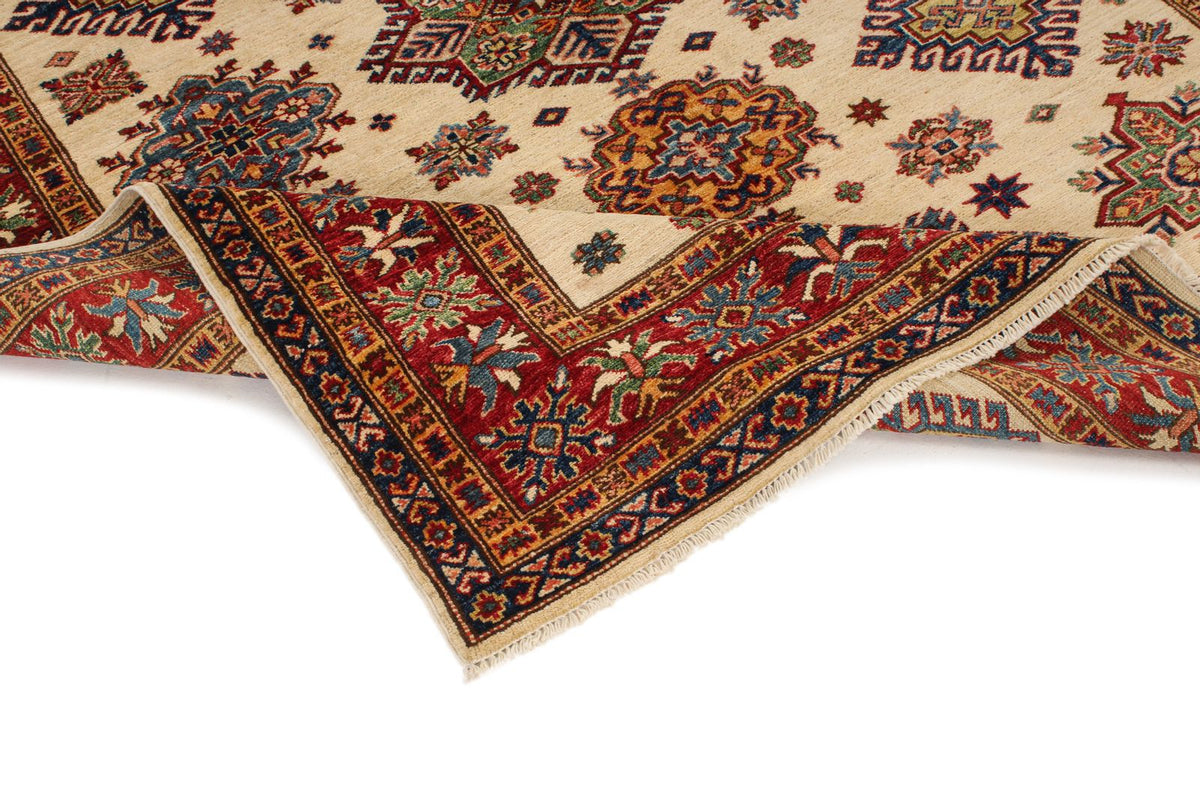 5x7 Ivory and Red Kazak Tribal Rug