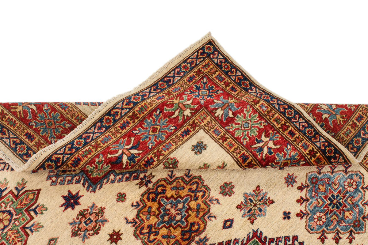 5x7 Ivory and Red Kazak Tribal Rug