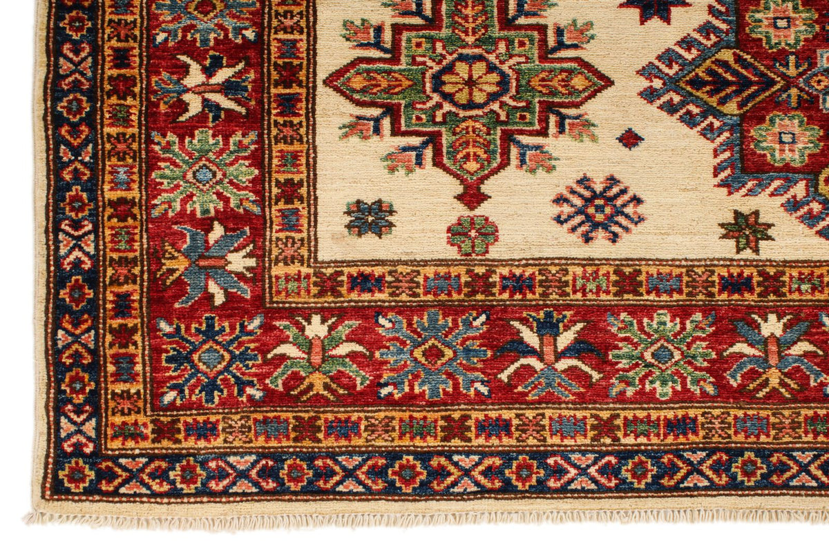 5x7 Ivory and Red Kazak Tribal Rug