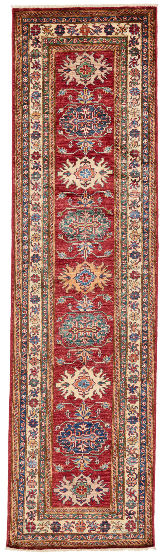 3x10 Red and Ivory Kazak Tribal Runner