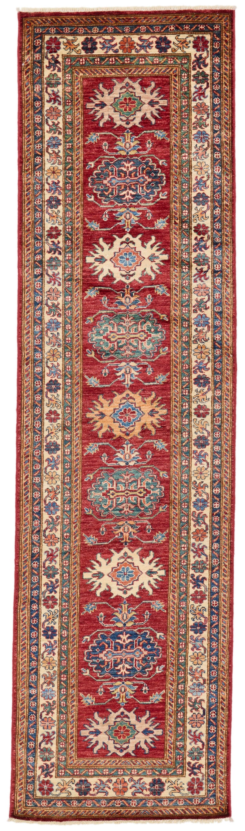 3x10 Red and Ivory Kazak Tribal Runner