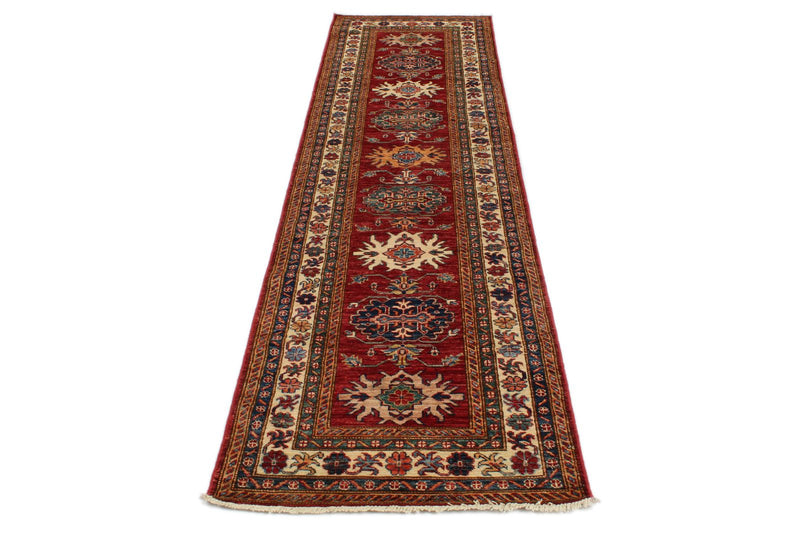 3x10 Red and Ivory Kazak Tribal Runner