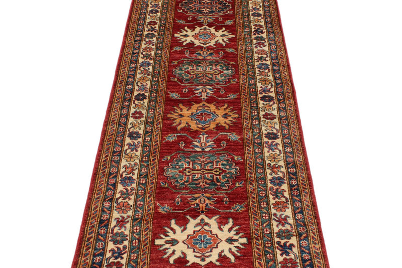3x10 Red and Ivory Kazak Tribal Runner