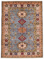 5x7 Gray and Ivory Kazak Tribal Rug