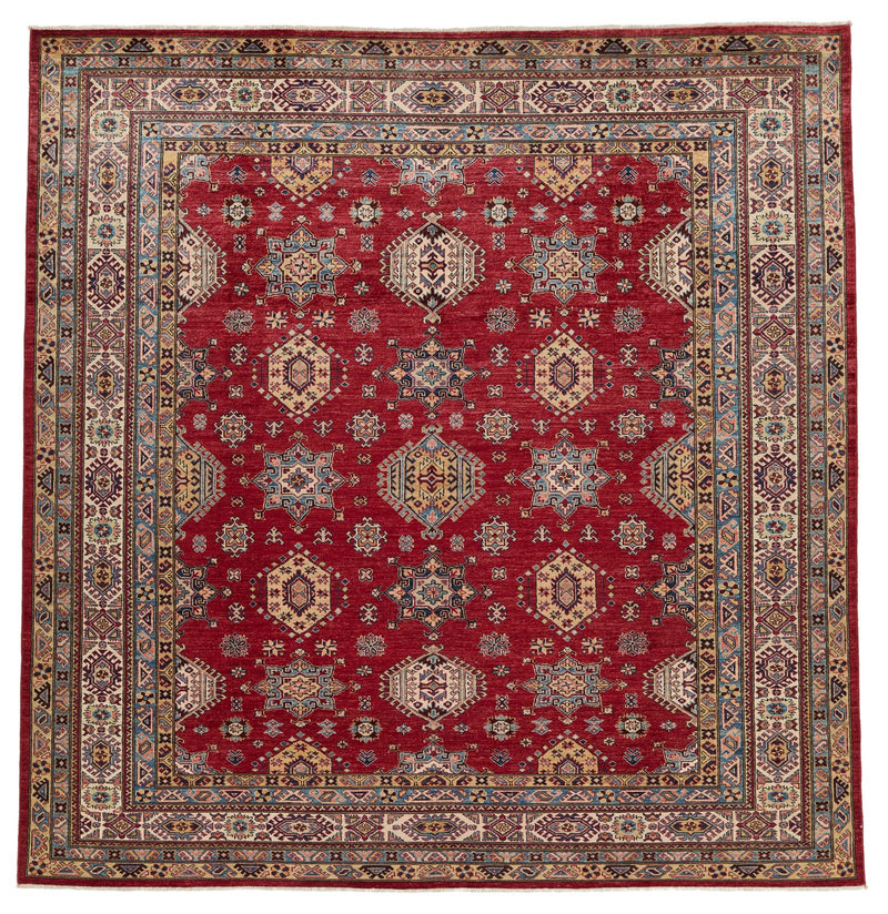 10x10 Red and Ivory Kazak Tribal Rug