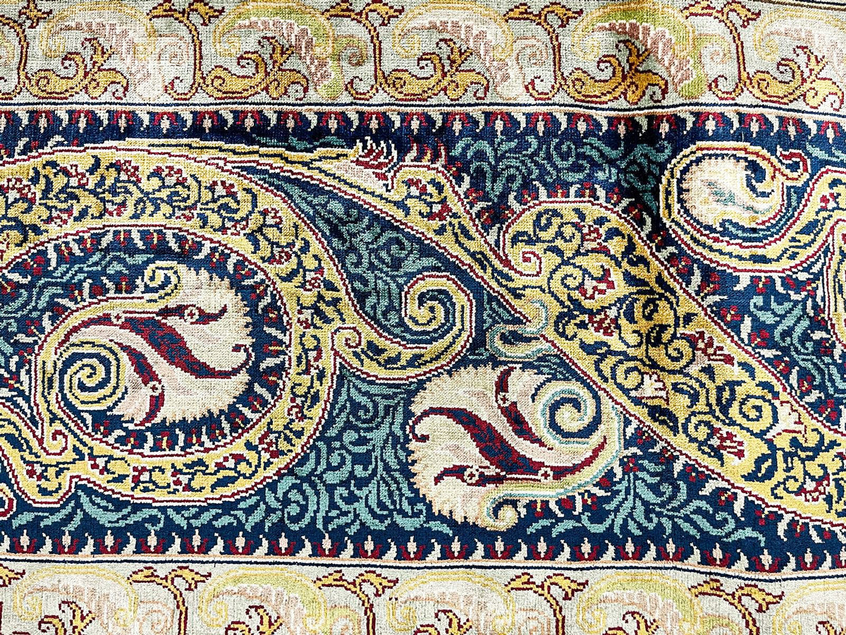 7x10 Green and Navy Turkish Silk Rug