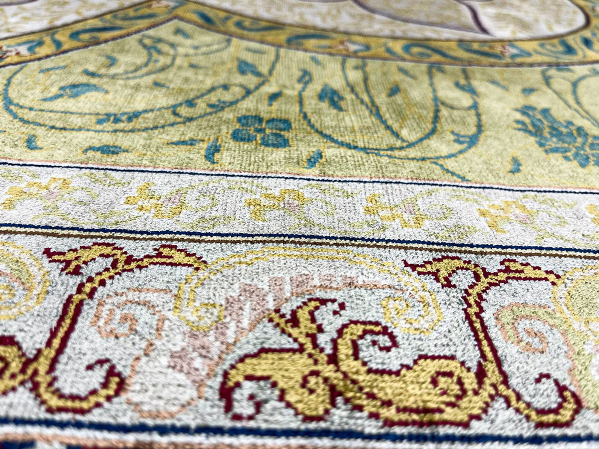7x10 Green and Navy Turkish Silk Rug