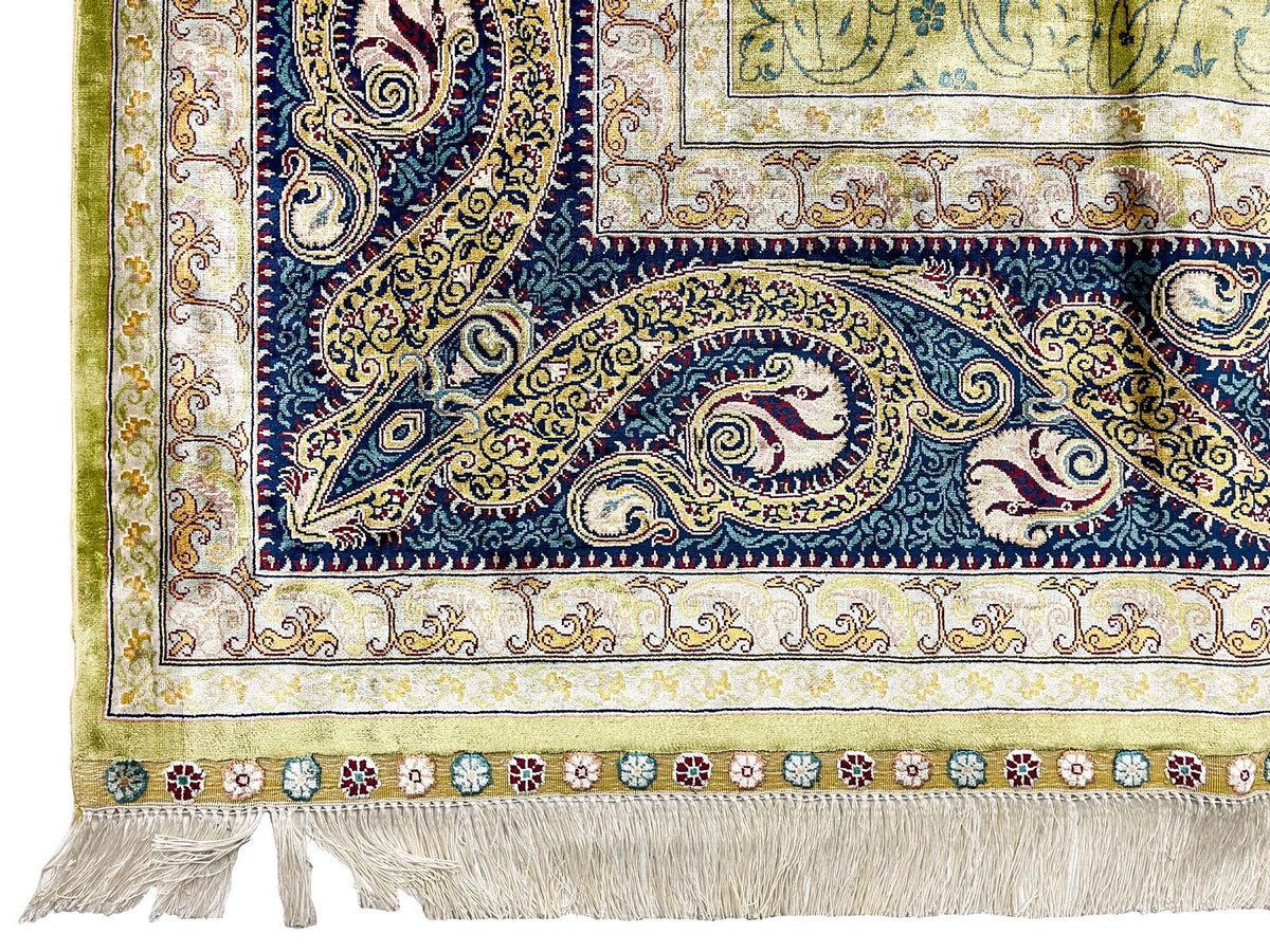 7x10 Green and Navy Turkish Silk Rug