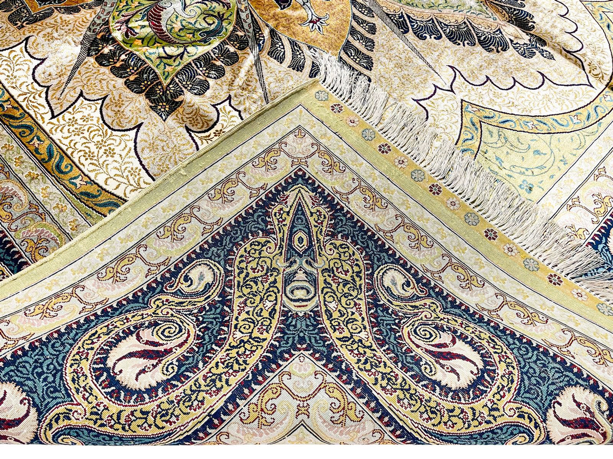 7x10 Green and Navy Turkish Silk Rug