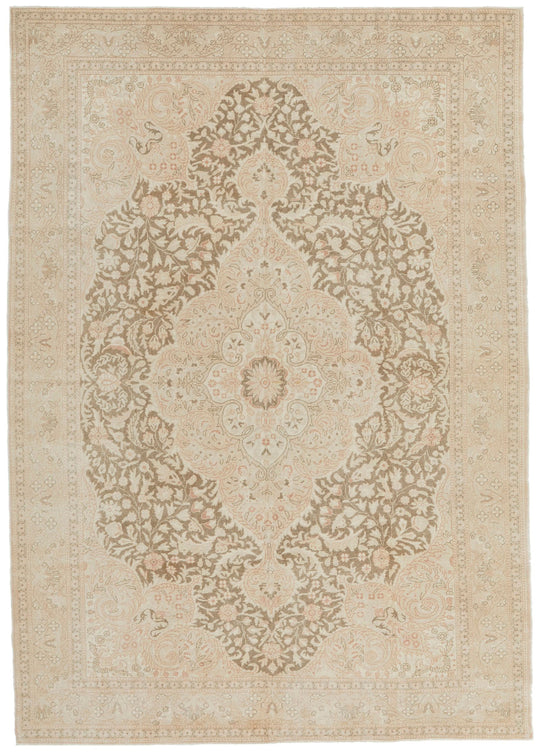 7x10 Beige and Brown Turkish Traditional Rug